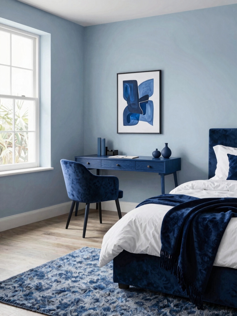 blue themed dorm decor