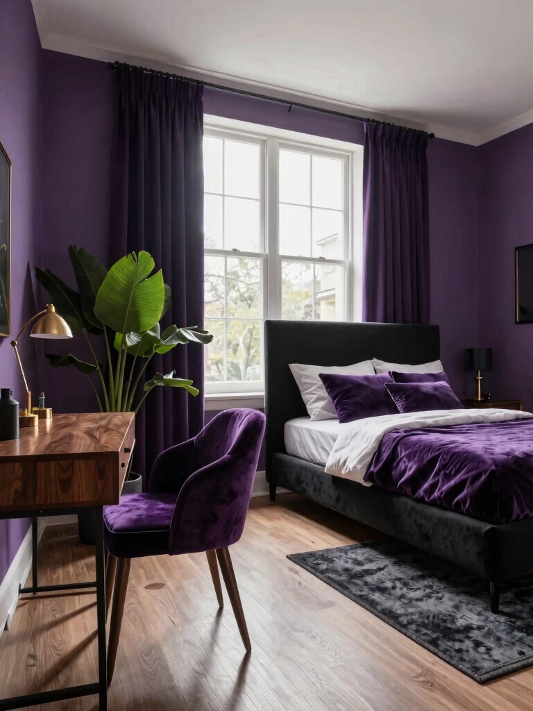 bold yet balanced purple decor