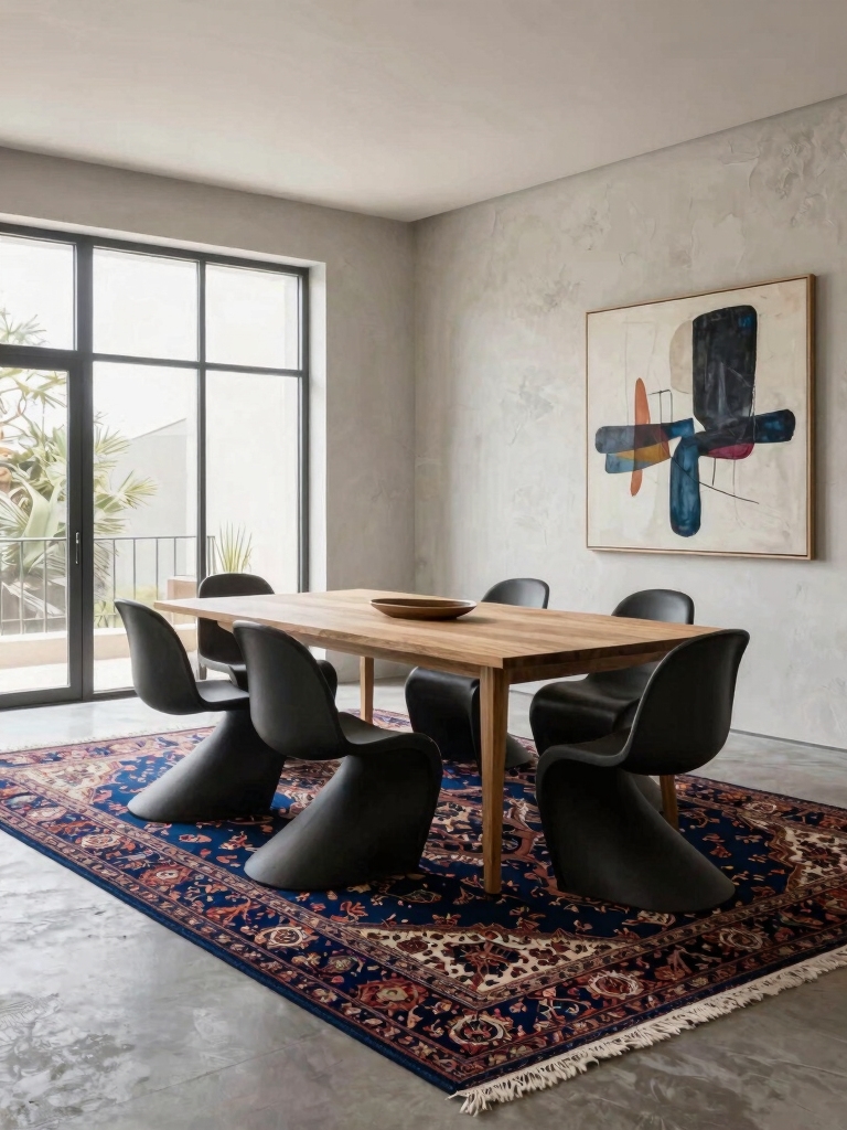 classic rug enhances dining