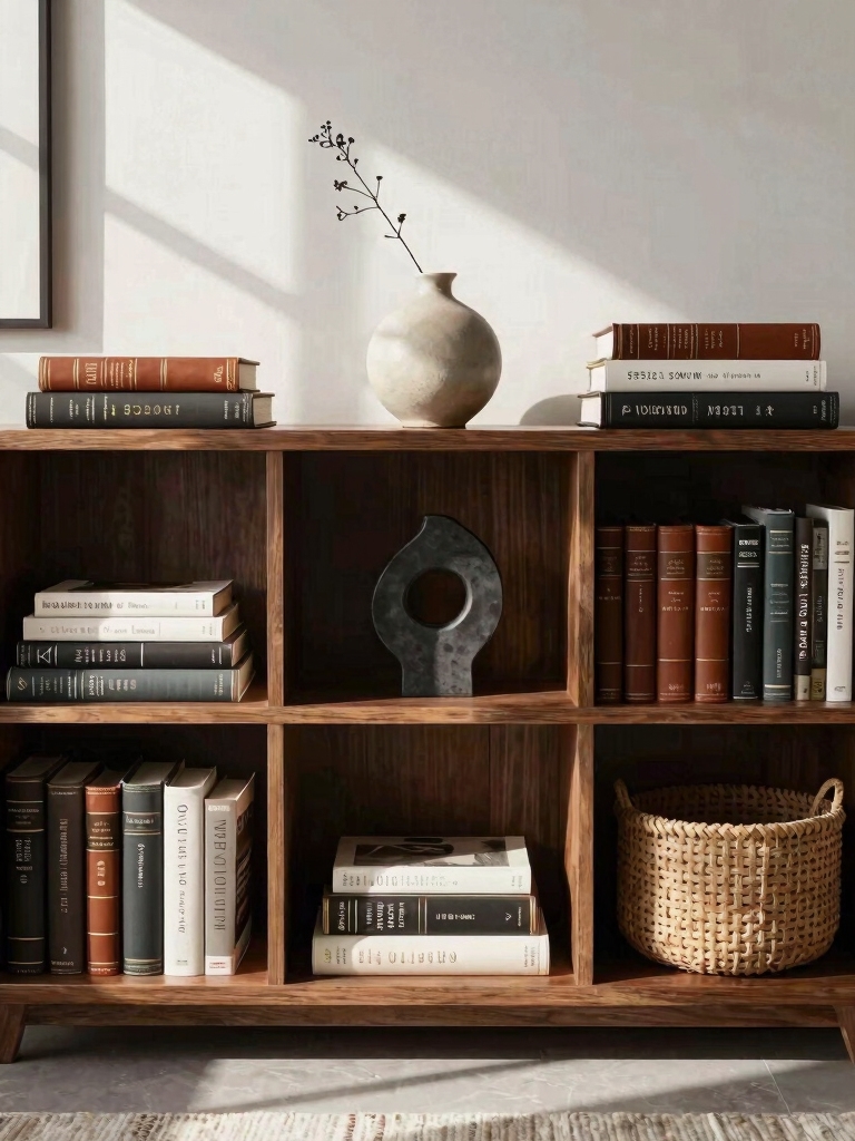 cohesive curated bookshelf styling