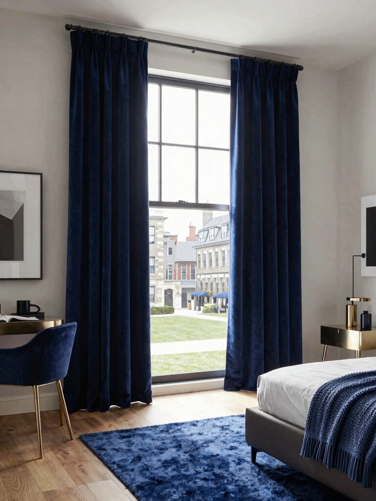 cozy blue curtain layers