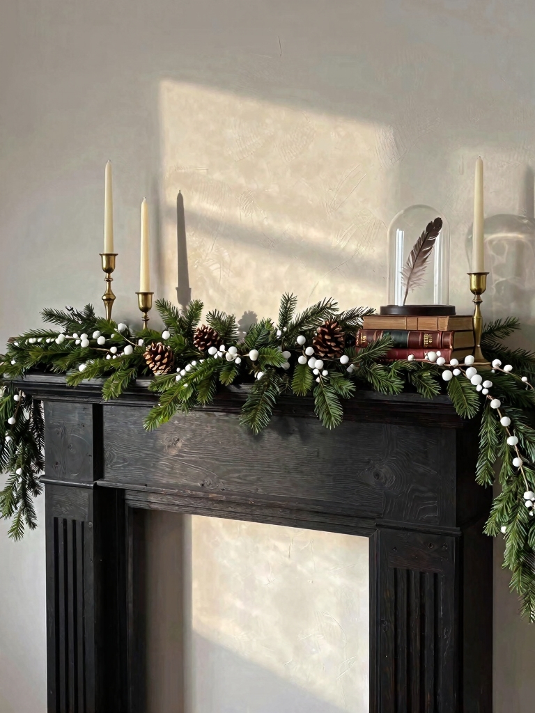 cozy layered christmas mantel