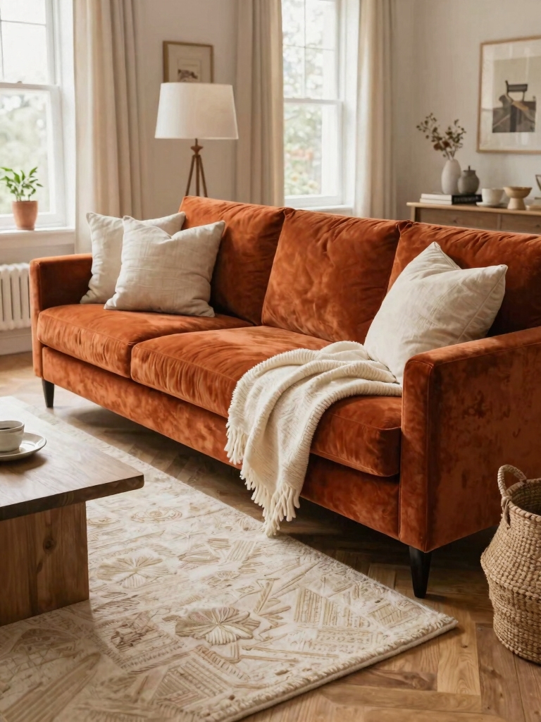 cozy layered orange textiles