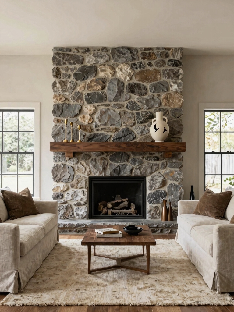 cozy stone fireplace focal point