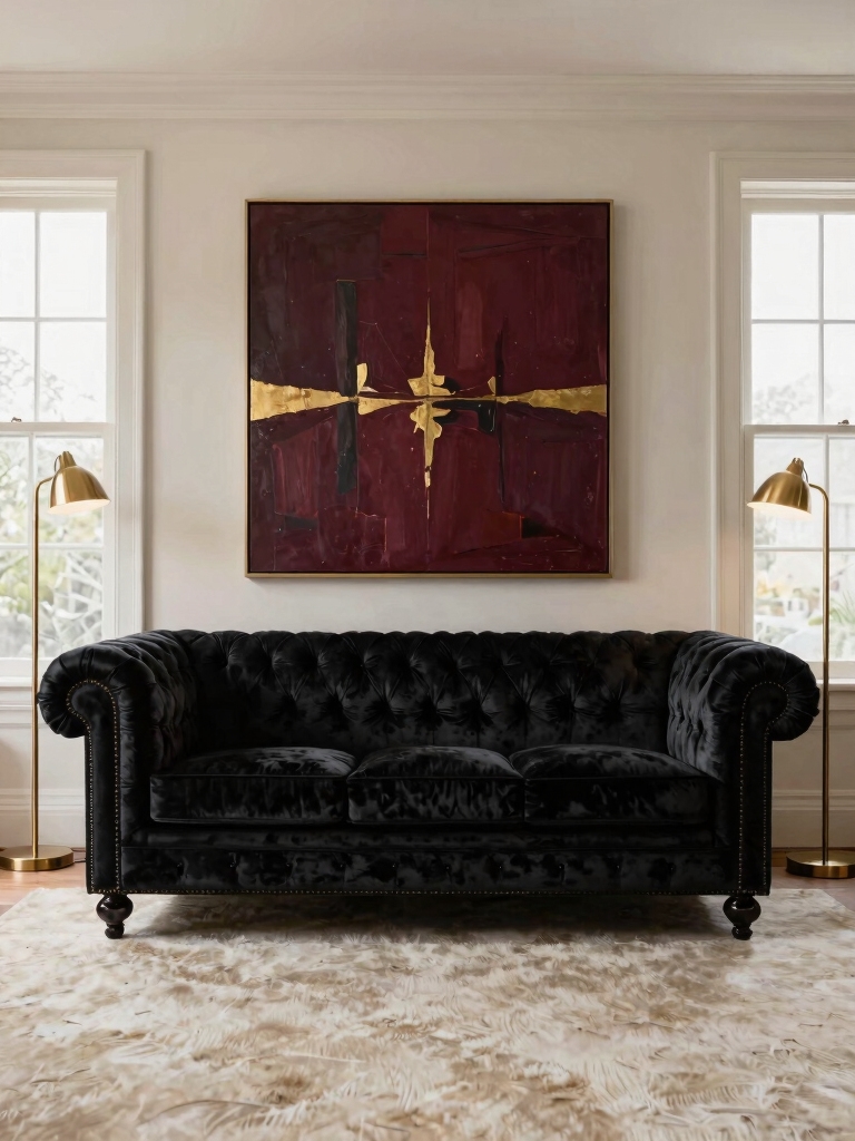 dramatic black sofa decor
