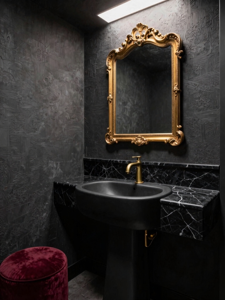 dramatic dark powder room