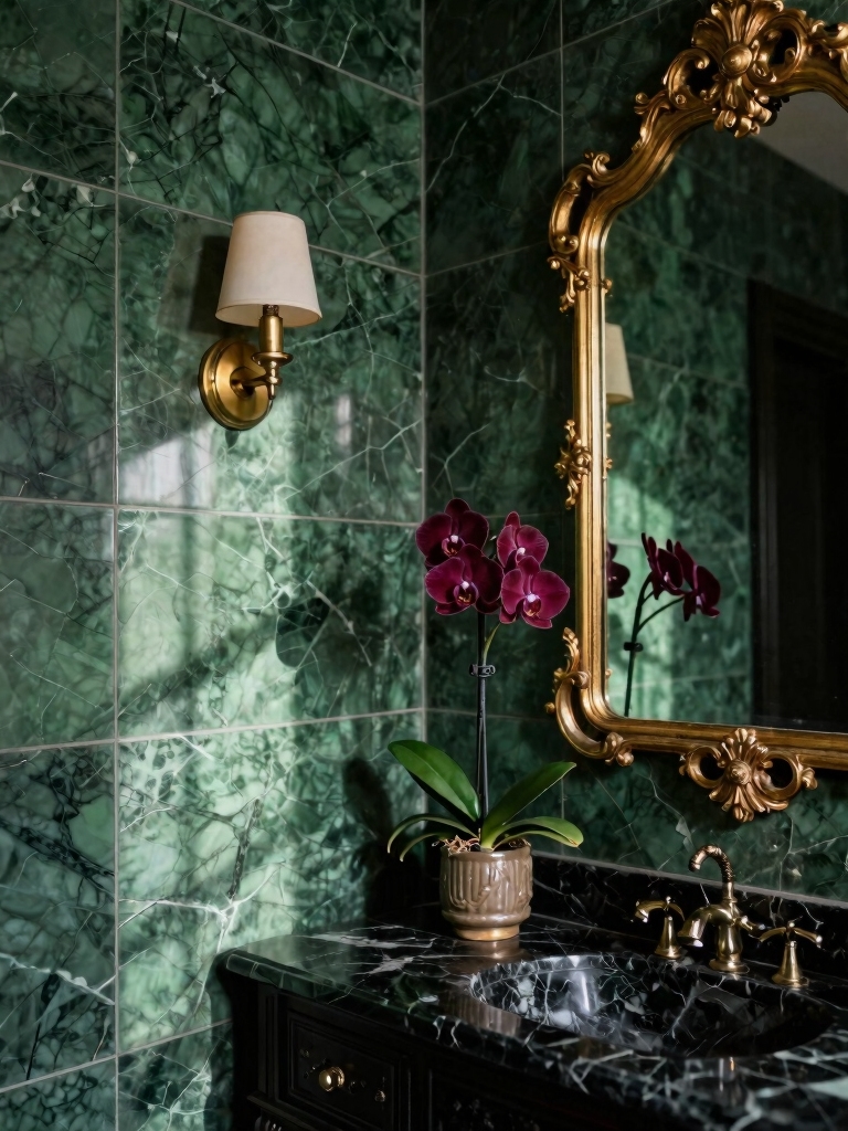 dramatic dark powder room