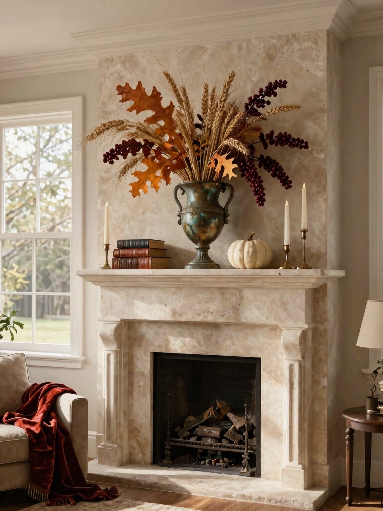 festive fall mantel display