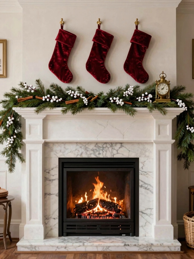 festive mantel with garlands