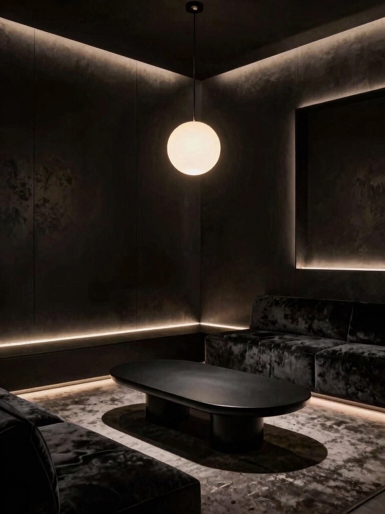 illuminated black room layers
