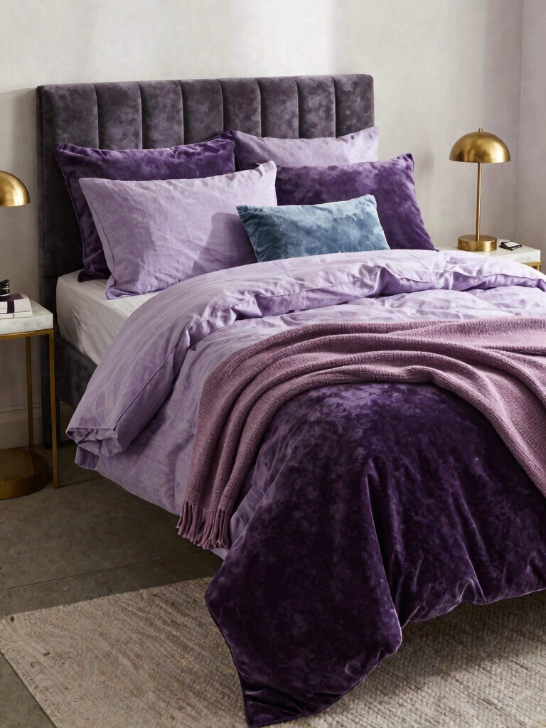 layered lavender bedding scheme
