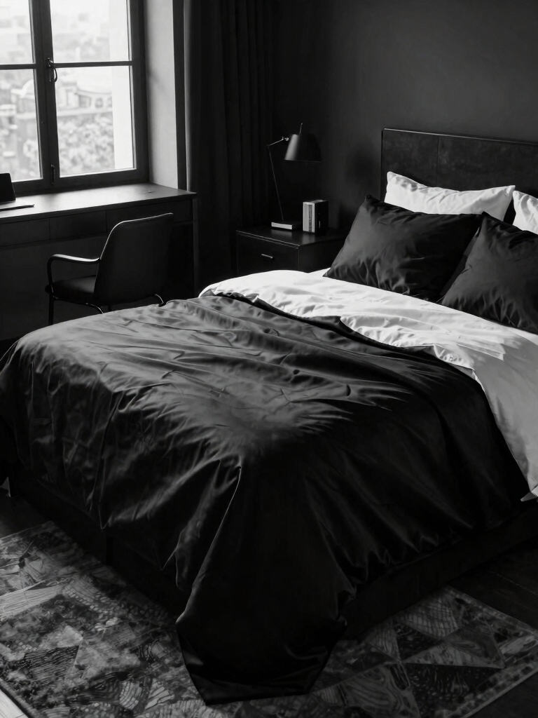 luxurious black bedding layers