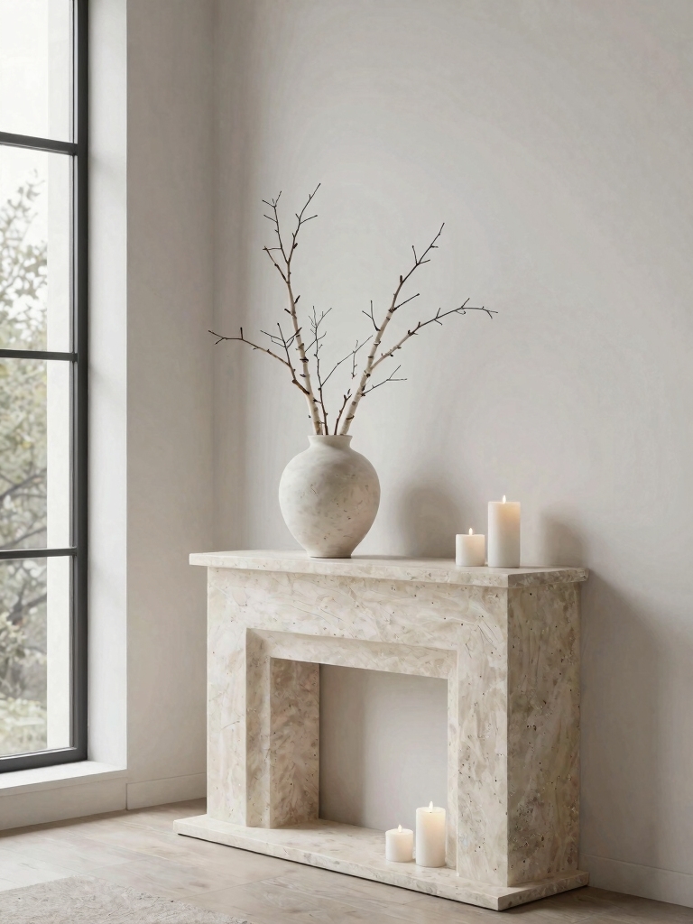 minimalist festive mantel display