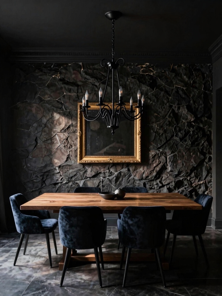 moody layered dining lighting