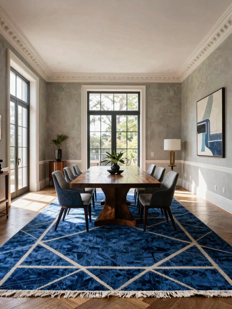 rug defines dining space
