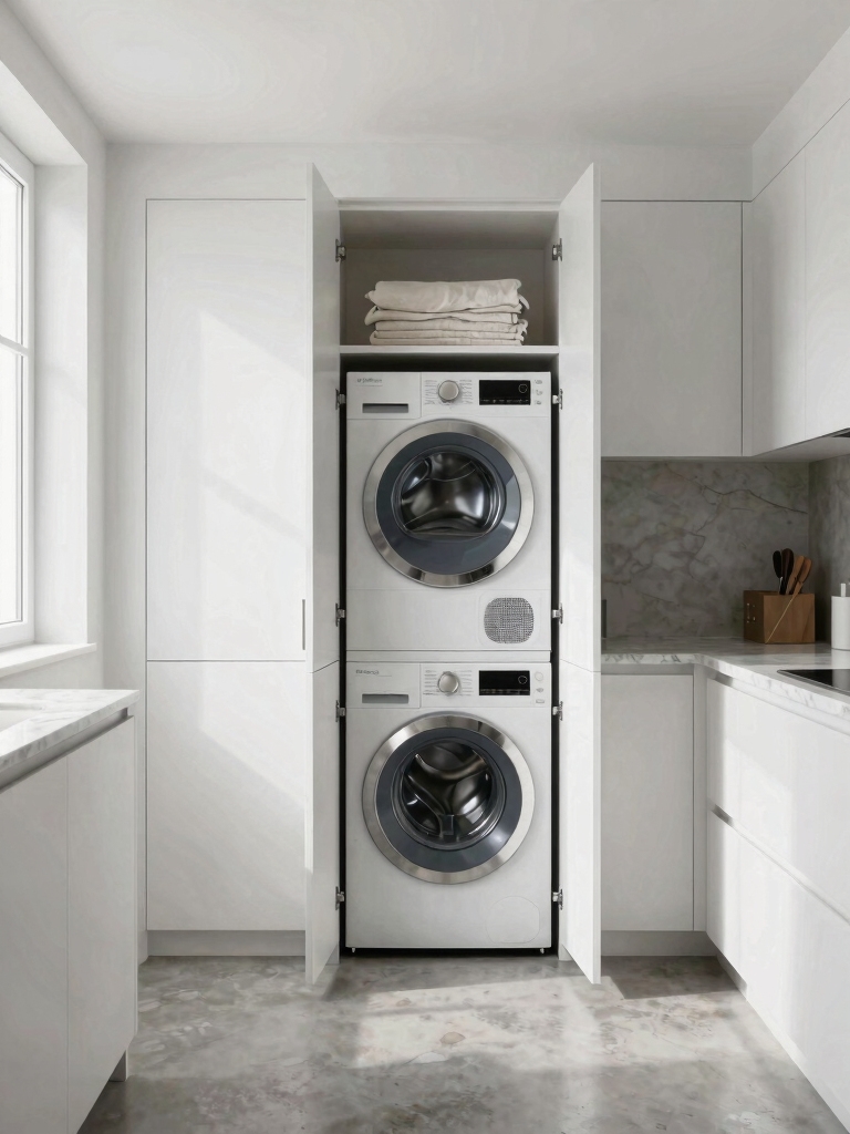 stackable laundry in cabinets