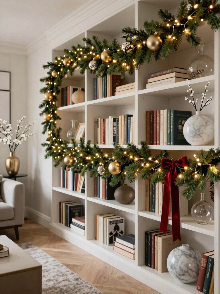 themed christmas shelf styling