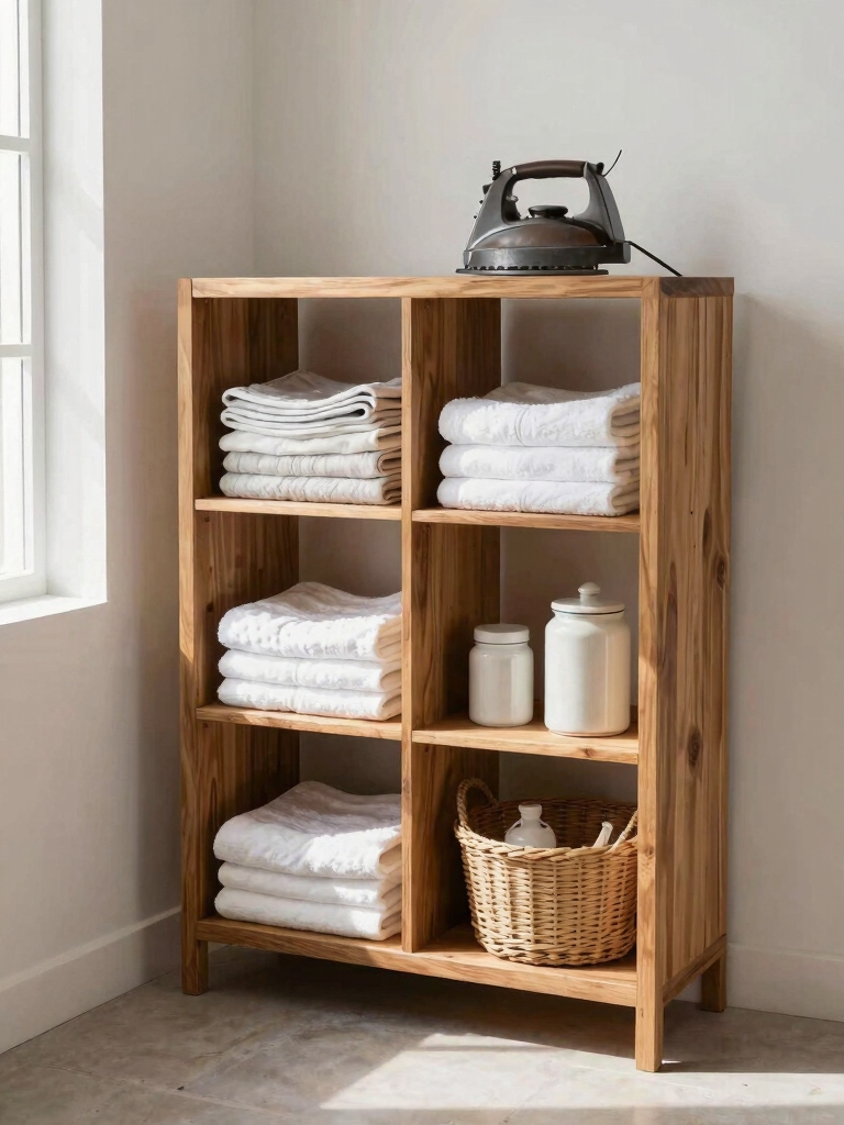 transform bookshelf into laundry