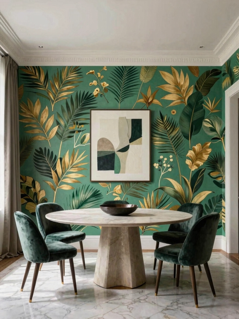 wallpaper elevates dining atmosphere