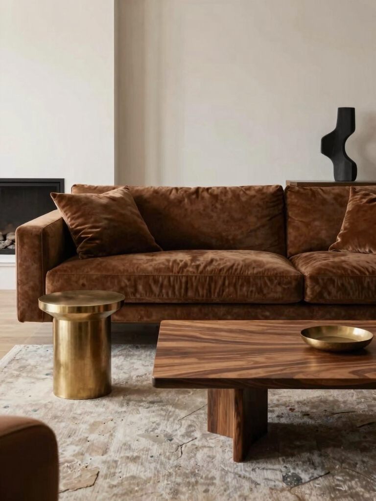 warm metallic wood accents